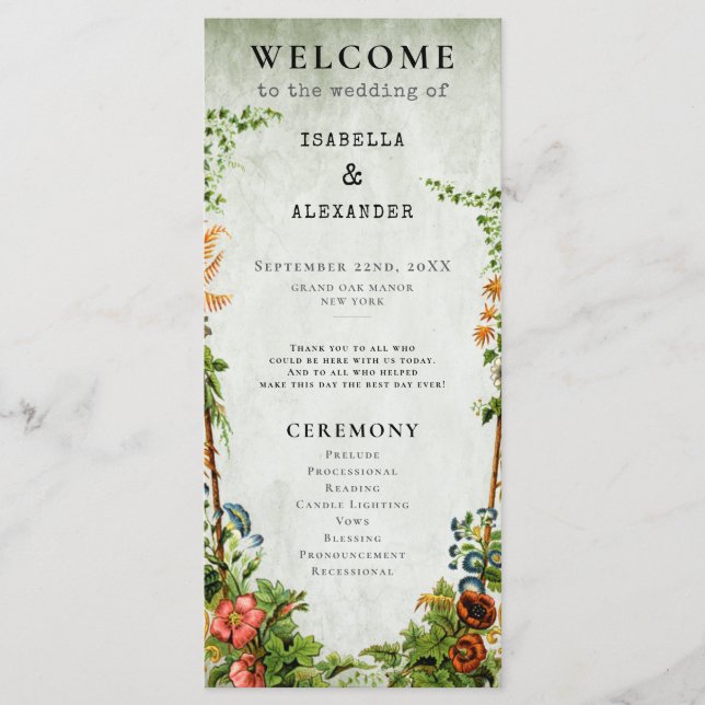 Sage Green Elegante Vintage Bibliothek Programm (Vorderseite)