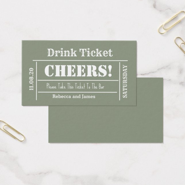 Sage Green Elegante Wedding Free Drink Ticket (Büro)