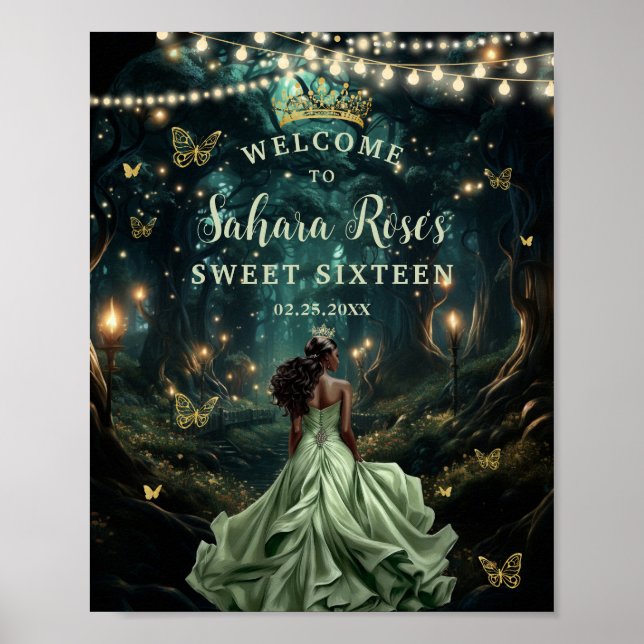 Sage Green Enchanted Forest Sweet Sixteen Welcome Poster (Vorne)
