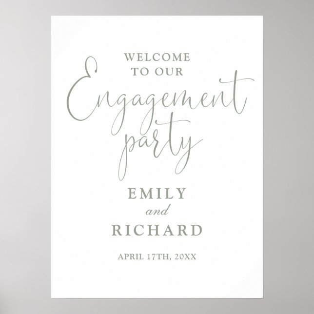 Sage Green Engagement Party Begrüßung Poster (Vorne)