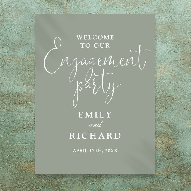 Sage Green Engagement Party Begrüßung Poster (Sage Green Engagement Party Welcome Sign)