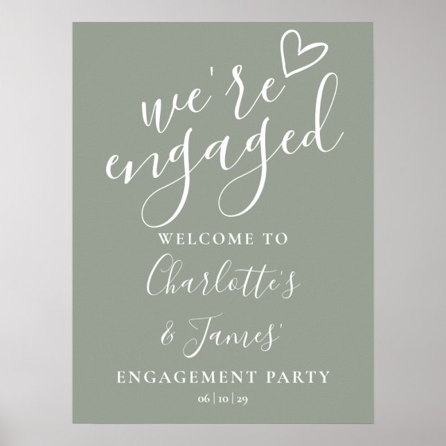 Sage Green Engagement Party Welcome Sign Poster (Vorne)