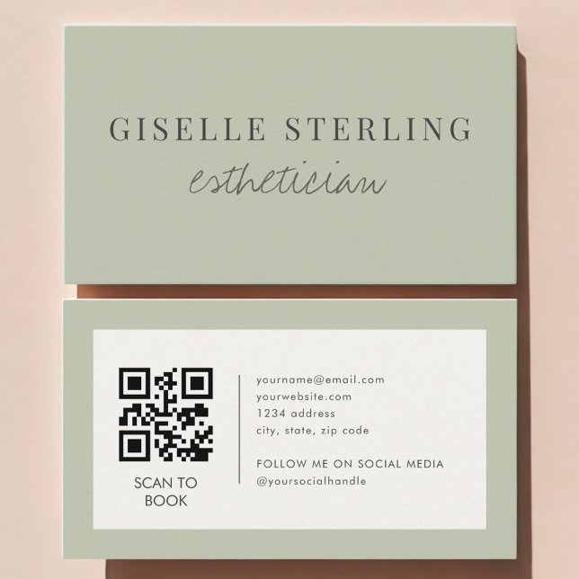 Sage Green Esthetiker QR Code Visitenkarte (Von Creator hochgeladen)
