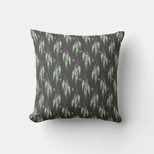 SAGE GREEN EUCALYPTUS BLACK PATTERCUSHION KISSEN (Vorderseite)