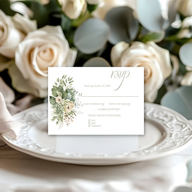 Sage Green Eucalyptus Botanical Floral RSVP | Karte (Von Creator hochgeladen)