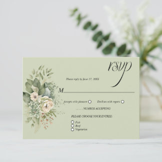 Sage Green Eucalyptus Botanical Floral RSVP | Karte