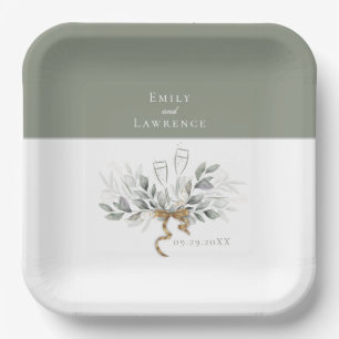 Sage Green Eucalyptus Champagne Wedding Tellers Pappteller
