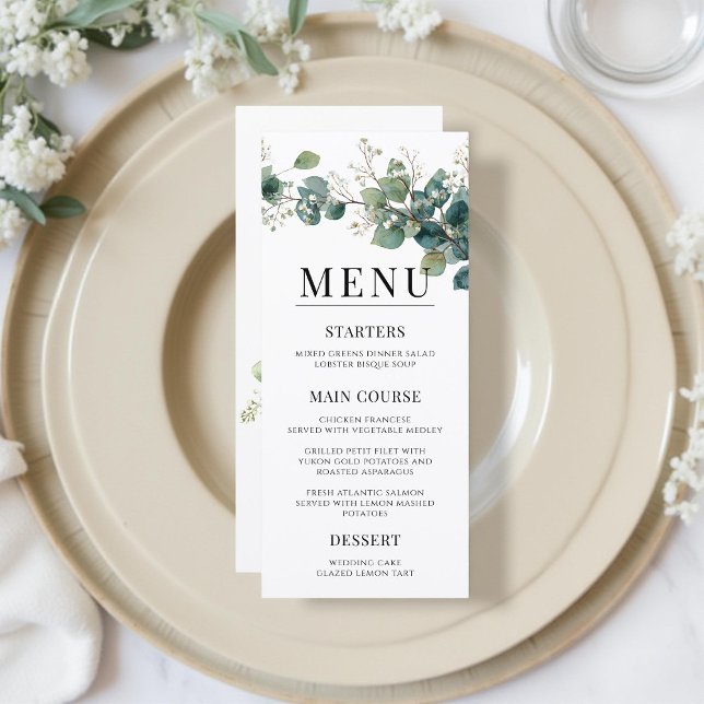 Sage Green Eucalyptus Elegant Boho Wedding Menükarte (Von Creator hochgeladen)