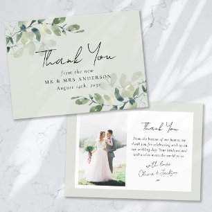 Sage Green Eucalyptus Foto Wedding Dankeskarte