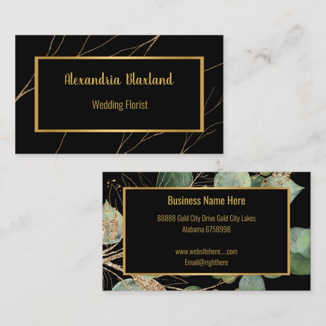SAGE GREEN EUCALYPTUS GOLD BLACK 2 BUSINESS CARD VISITENKARTE (Vorne/Hinten)