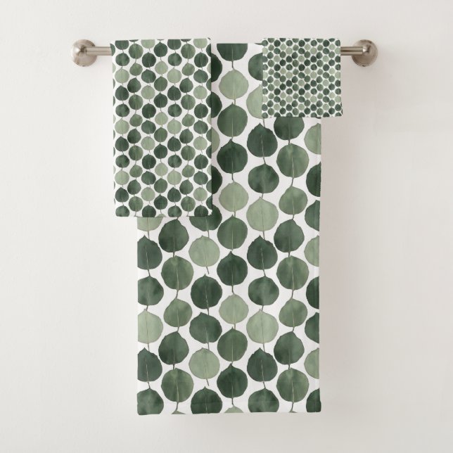 Sage Green Eucalyptus Leaf Pattern Botanical Plant Badhandtuch Set (Insitu)