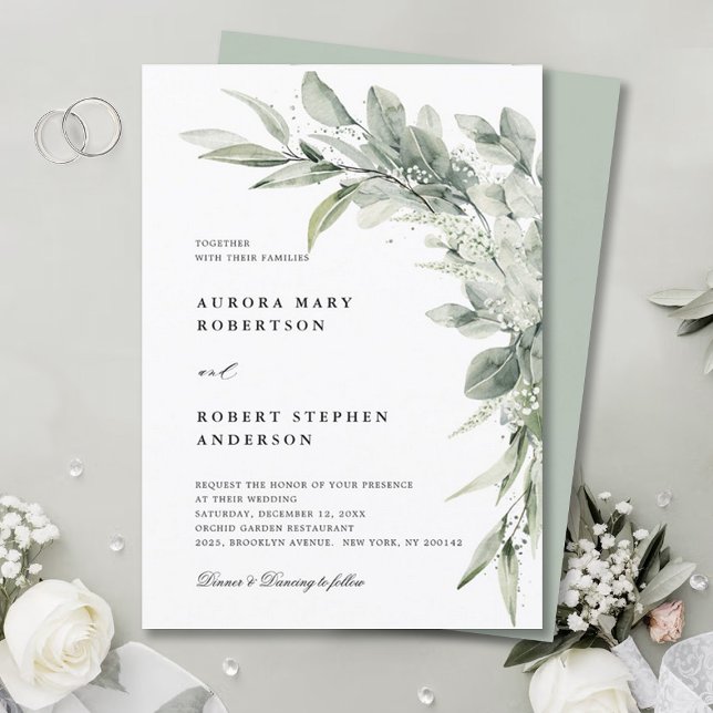 Sage Green Eucalyptus Minimalistisch Botanische Ho Einladung (Sage green botanical wedding invitation)