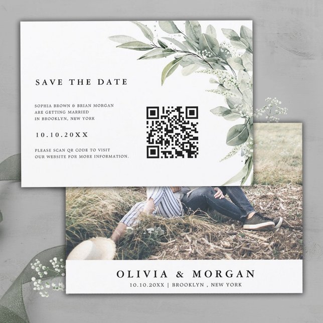 Sage Green Eucalyptus Minimalistisch Botanische Ho Save The Date (Sage green eucalyptus save the date card)
