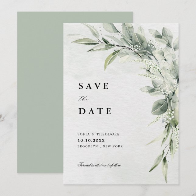 Sage Green Eucalyptus Minimalistisch Botanische Ho Save The Date (Vorne/Hinten)