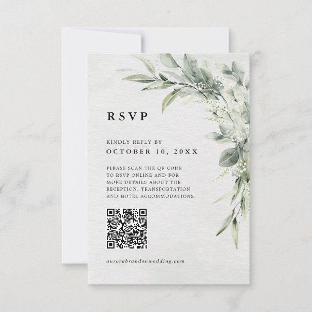 Sage Green Eucalyptus Minimalistisch Botanischer Q RSVP Karte (Vorderseite)