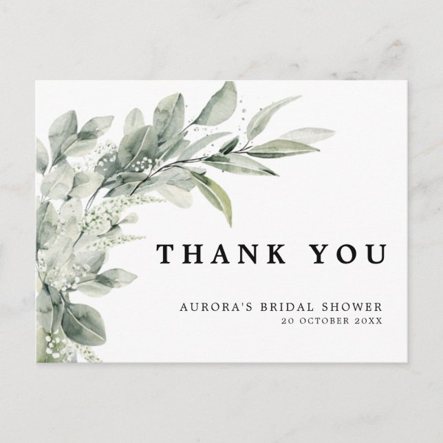 Sage Green Eucalyptus Minimalistisch Wedding Danke Postkarte (Vorderseite)