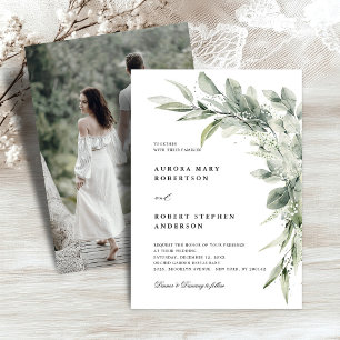 Sage Green Eucalyptus Minimalistisches Foto Hochze Einladung