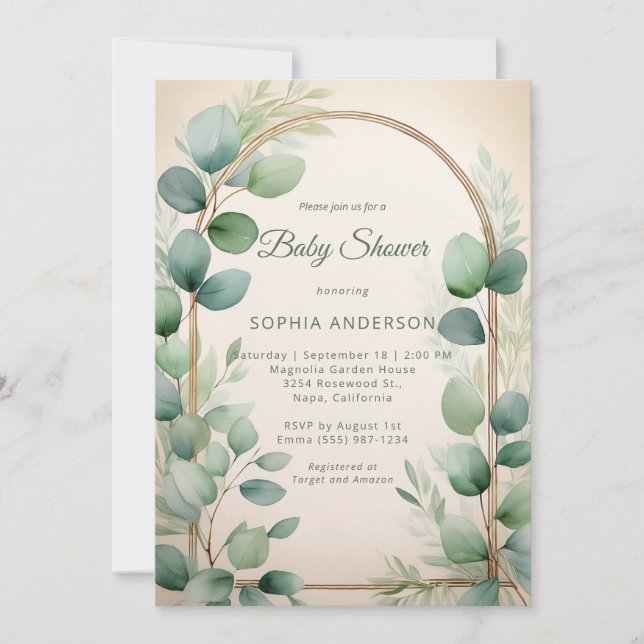 Sage Green Eucalyptus Neutral Baby Shower Einladung (Vorderseite)