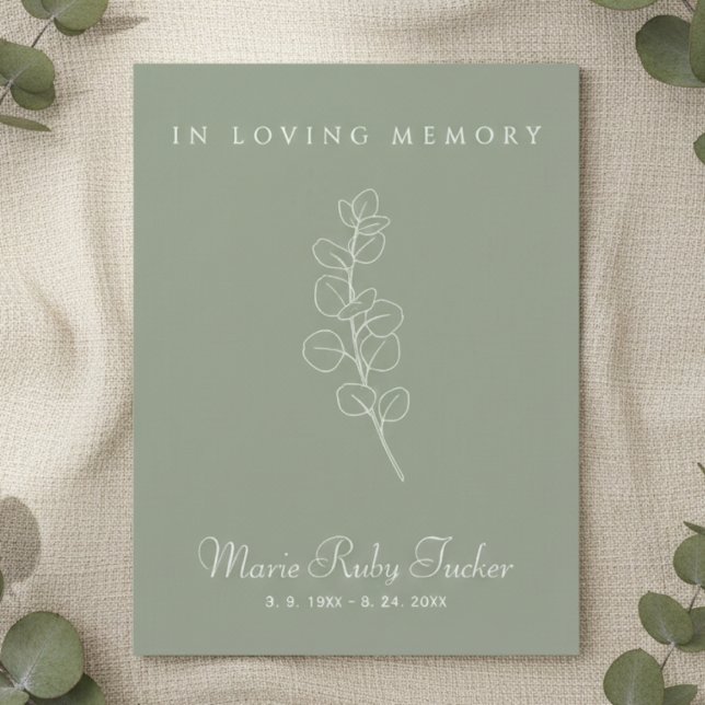 Sage Green Eucalyptus Photo Funeral Thank You Mitteilungskarte (Simple personalized botanical eucalyptus sympathy funeral thank you card)