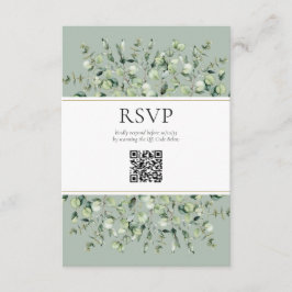 Sage Green Eucalyptus QR Code Wedding RSVP  Begleitkarte
