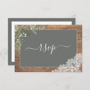 Sage Green Eucalyptus Script Lace Wood UAWG RSVP Karte