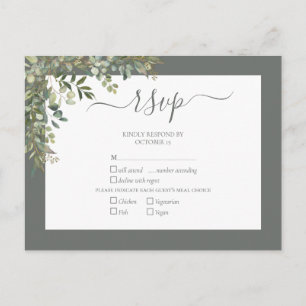 Sage Green Eucalyptus Script Wedding RSVP Einladungspostkarte