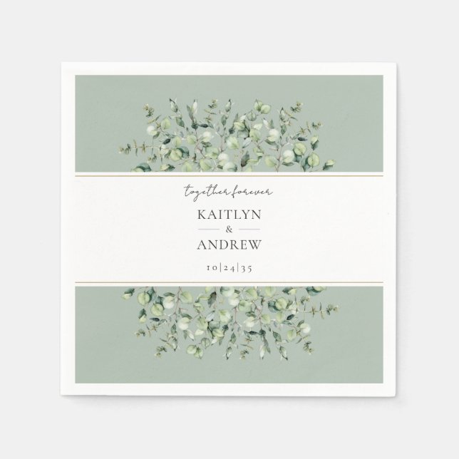 Sage Green Eucalyptus Together Forever Wedding Serviette (Vorderseite)