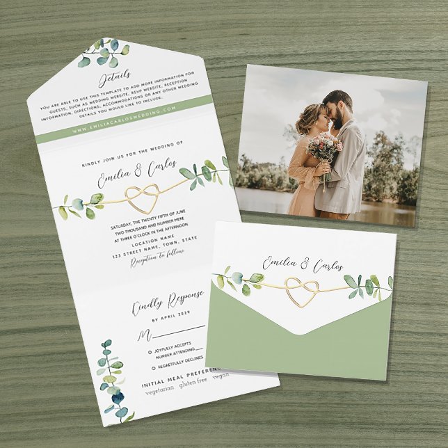 Sage Green Eucalyptus Wedding All In One Einladung (Von Creator hochgeladen)