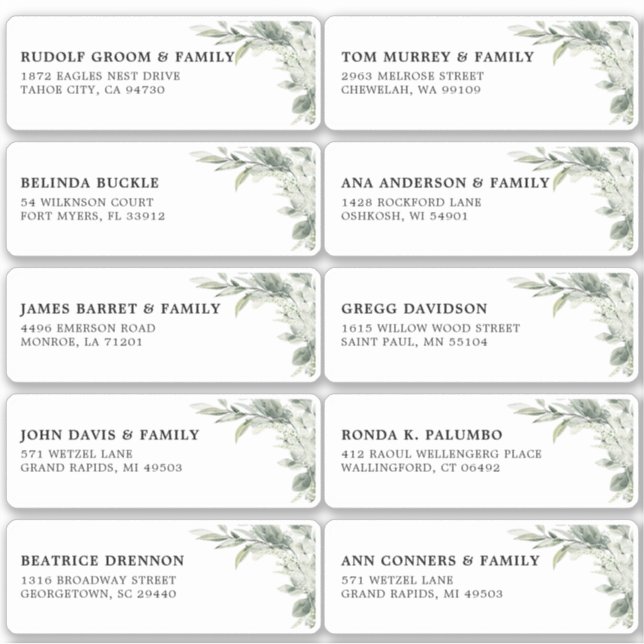 Sage Green Eucalyptus Wedding Guest Name Address Aufkleber (Vorderseite)