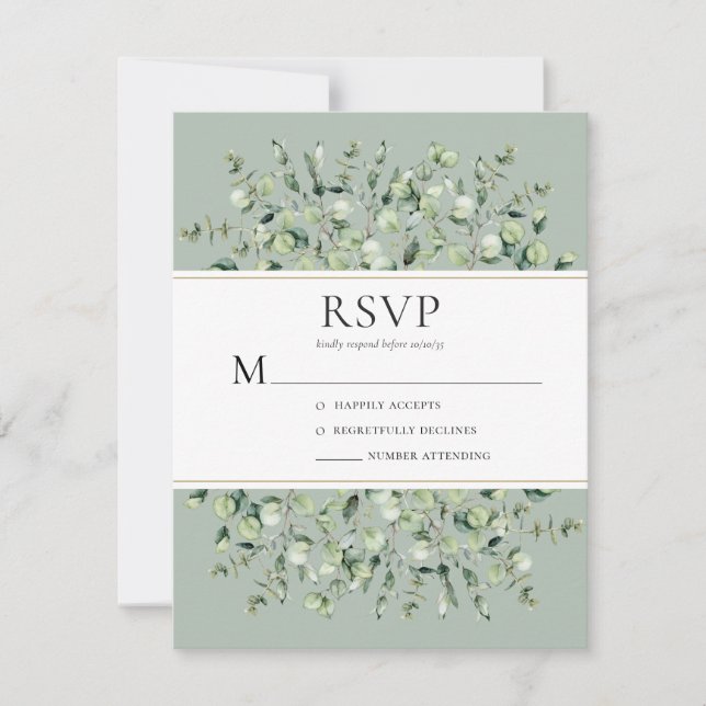 Sage Green Eucalyptus Wedding RSVP Karte (Vorderseite)