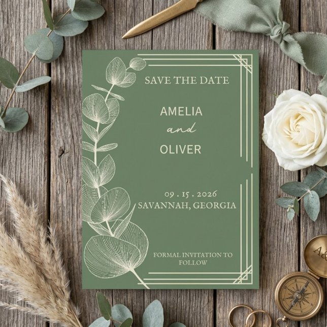 Sage Green Eucalyptus Wedding Save The Date (Von Creator hochgeladen)
