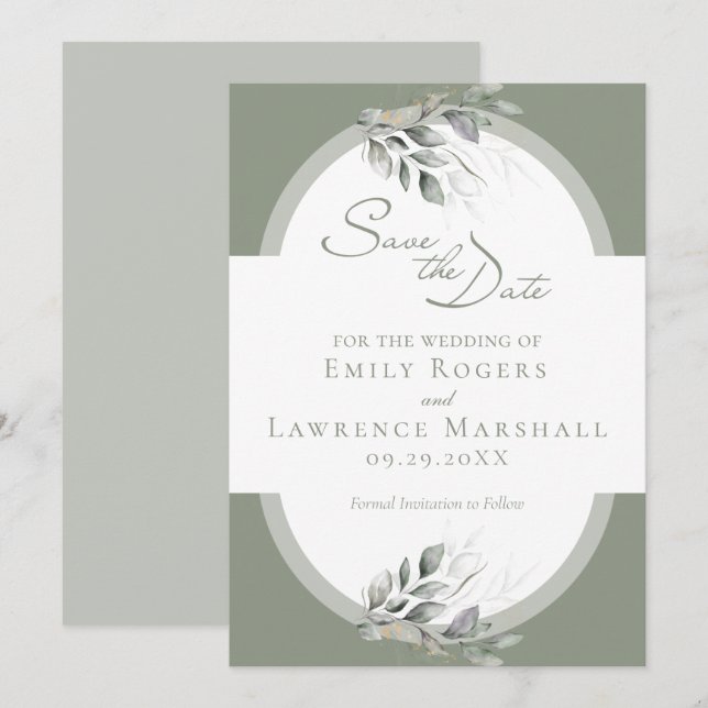 Sage Green Eucalyptus Wedding Save the Date Card Einladung (Vorne/Hinten)