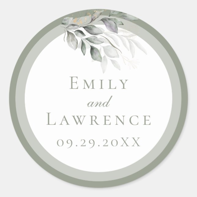 Sage Green Eucalyptus Wedding Sticker (Vorderseite)
