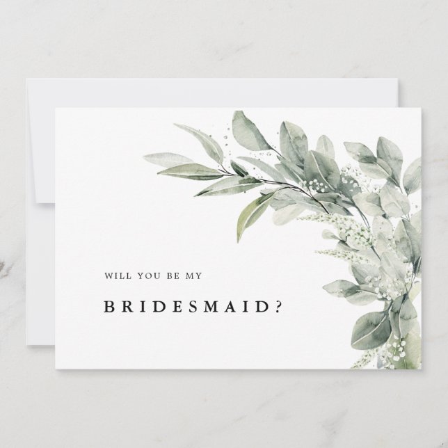 Sage Green Eucalyptus Werden Sie meine Bridesmaid  Einladung (Vorderseite)