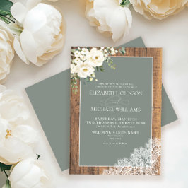 Sage Green Eucalyptus Wood Spitzen Script Wedding  Einladung