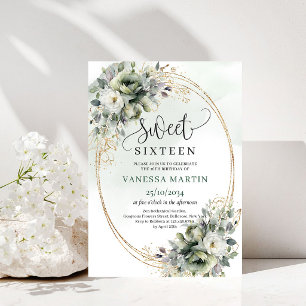 Sage Green Eukalyptus Sweet Sixteen Boho Einladung