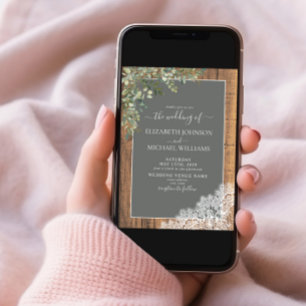 Sage Green Eukalyptus Wood Lace Script Hochzeit Einladung