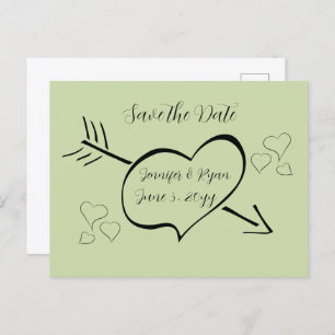 Sage Green Extravagant Calligraphy Hearts Save the Postkarte