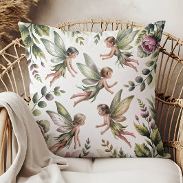 Sage Green Fairycore Botanical Throw Pillow Kissen