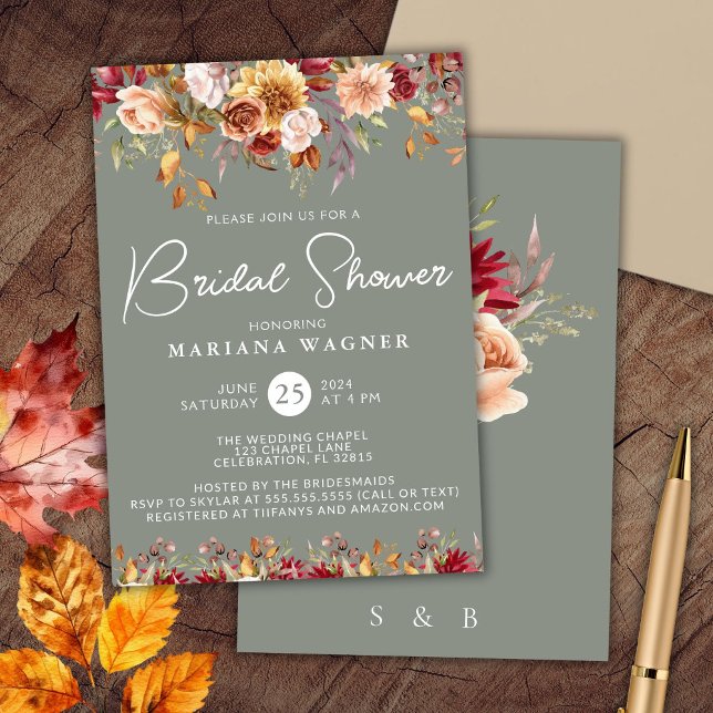 Sage Green Fall Floral Brautparty Einladung (Von Creator hochgeladen)