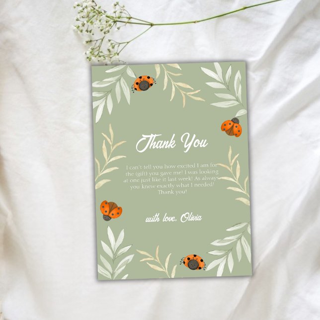 Sage Green Fall Ladybug Grüne Babydusche Dankeskarte (Sage Green Fall Ladybug Greenery Baby Shower Thank You Card)