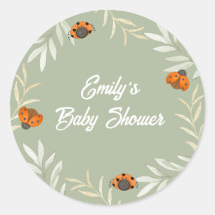 Sage Green Fall Ladybug Grüne Babydusche Runder Aufkleber