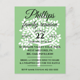 Sage Green Family Wiedersehen White Tree Silhouett Einladungspostkarte