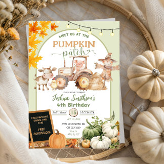 Sage Green Farm Animals Pumpkin Patch Geburtstag Einladung