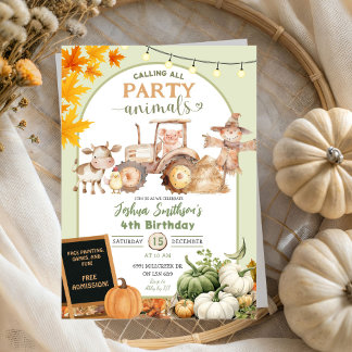 Sage Green Farm Party Animals Pumpkin Geburtstag Einladung