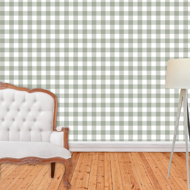 Sage Green Farmhouse Gingham Kariert Buffalo Karo Tapete (Von Creator hochgeladen)