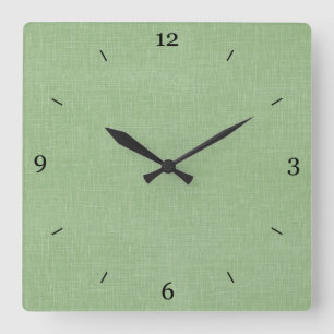 Sage Green Faux Linen Fabric Textured Background Quadratische Wanduhr