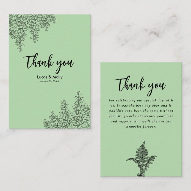 Sage Green Fern Leaf Wedding Danke Mitteilungskarte (Vorne/Hinten)