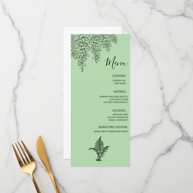 Sage Green Fern Leaf Wedding Menükarte (Vorderseite/Rückseite Beispiel)