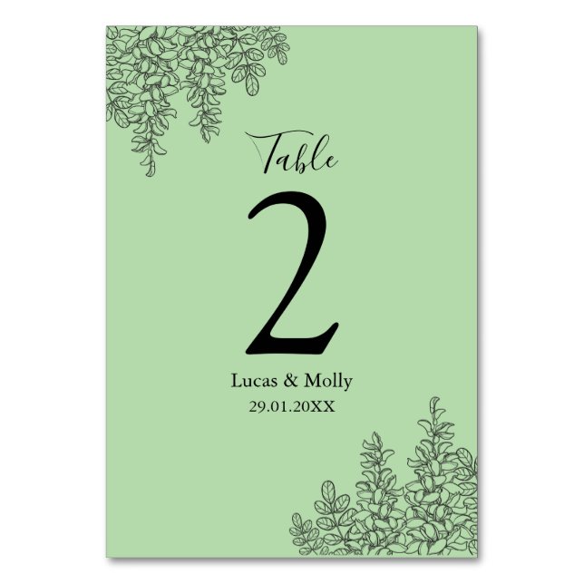 Sage Green Fern Leaf Wedding Tischnummer (Vorderseite)